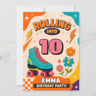 Retro Roller Skate 10th Birthday Invitation