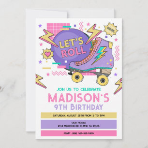 Retro Roller Skate 80s 90s Theme Birthday Invitation