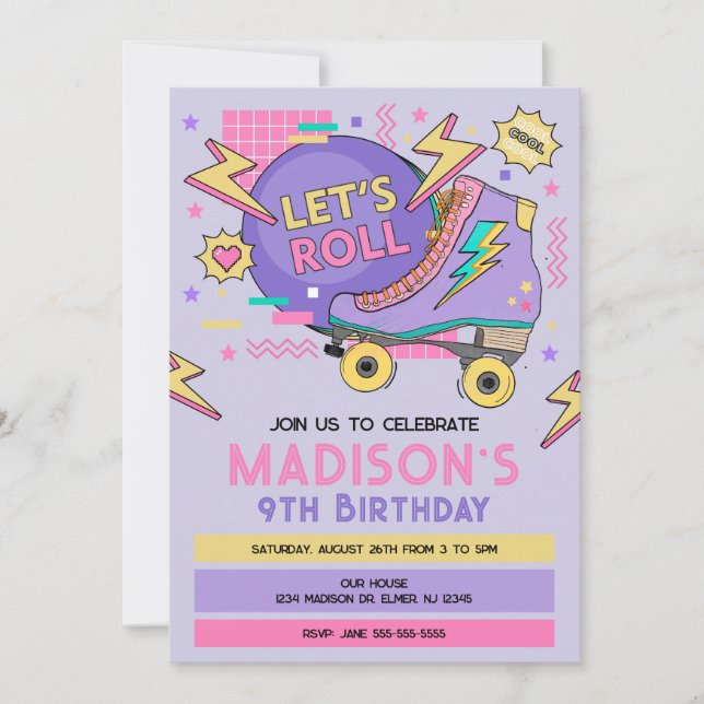 Retro Roller Skate 80s 90s Theme Birthday Invitation (Front)