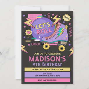 Retro Roller Skate 80s 90s Theme Birthday Invitation