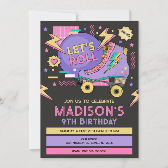Retro Roller Skate 80s 90s Theme Birthday Invitation (Front)