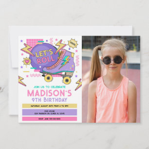 Retro Roller Skate 80s 90s Theme Birthday Photo Invitation