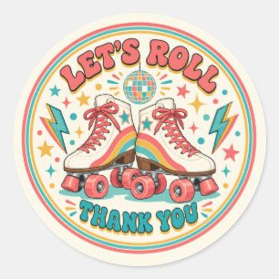 Retro Roller Skate Birthday Party Thank You Classic Round Sticker
