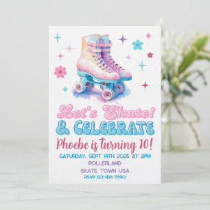 Retro Roller Skate Custom Birthday Invitation