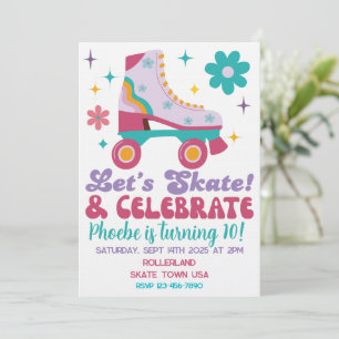 Retro Roller Skate Custom Birthday Invitation