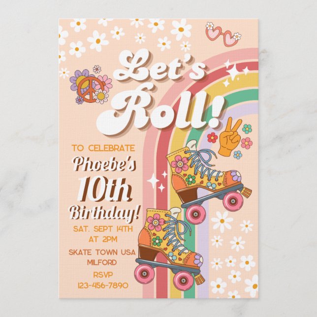 Retro Roller Skate Groovy Birthday Invitation (Front)