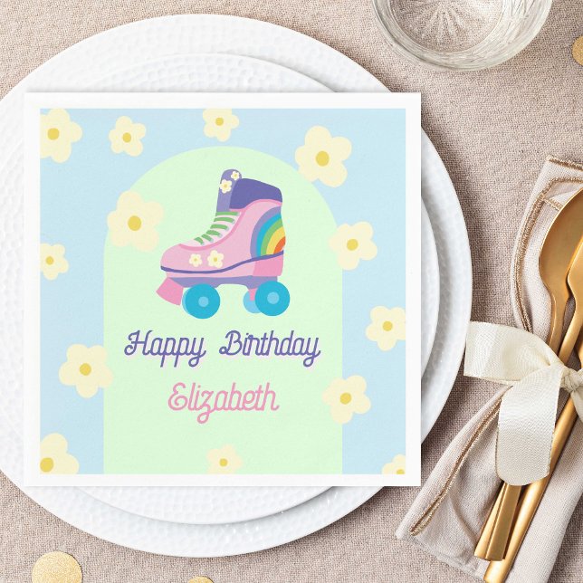 Retro Roller Skate Happy Birthday Daisy Napkin (Creator Uploaded)