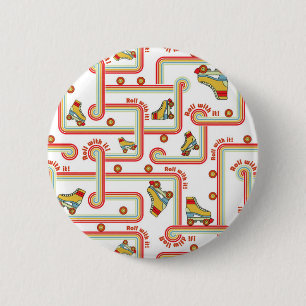 Retro Roller Skate Pattern Round Button
