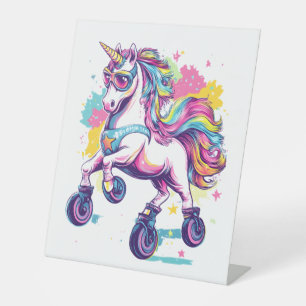 Retro Roller Skate Unicorn (1) Pedestal Sign
