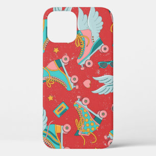 Retro Roller Skates: Bright Red Background iPhone 12 Case