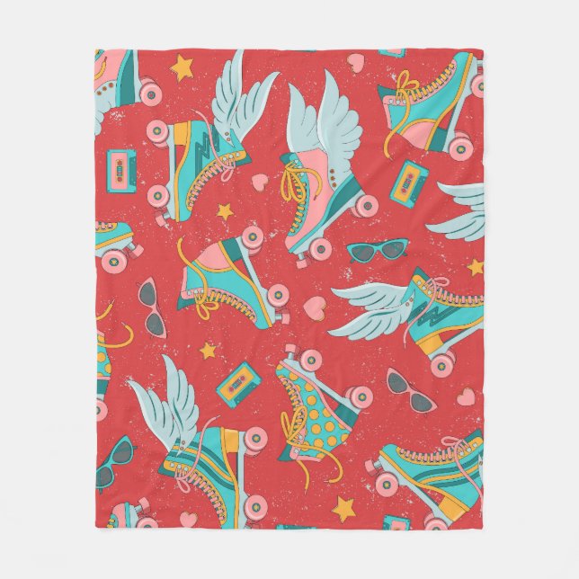 Retro Roller Skates: Bright Red Background Fleece Blanket (Front)