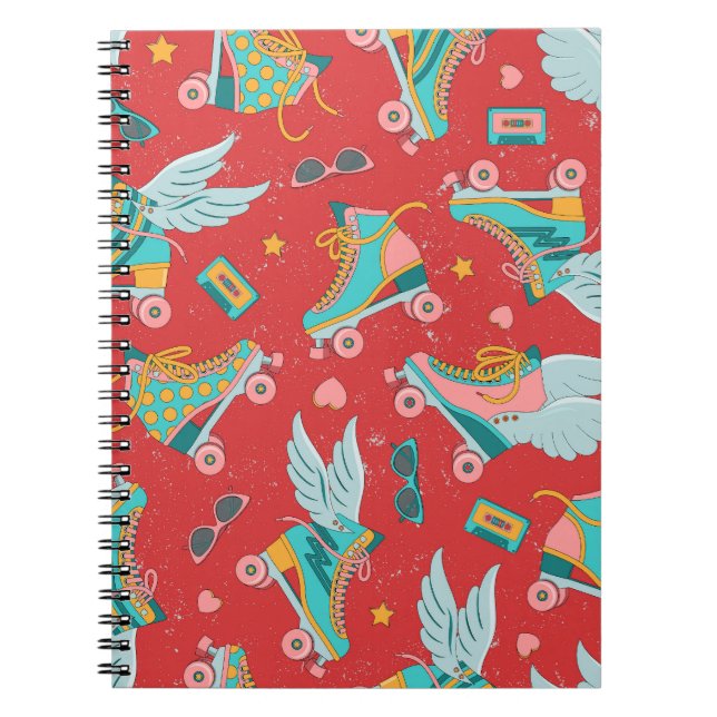 Retro Roller Skates: Bright Red Background Notebook (Front)