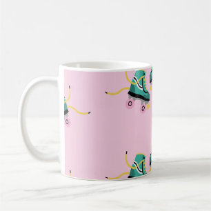 Retro roller skates: pink pattern. coffee mug