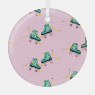 Retro roller skates: pink pattern. glass tree decoration