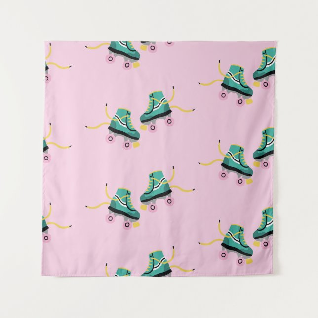 Retro roller skates: pink pattern. tapestry (Front)