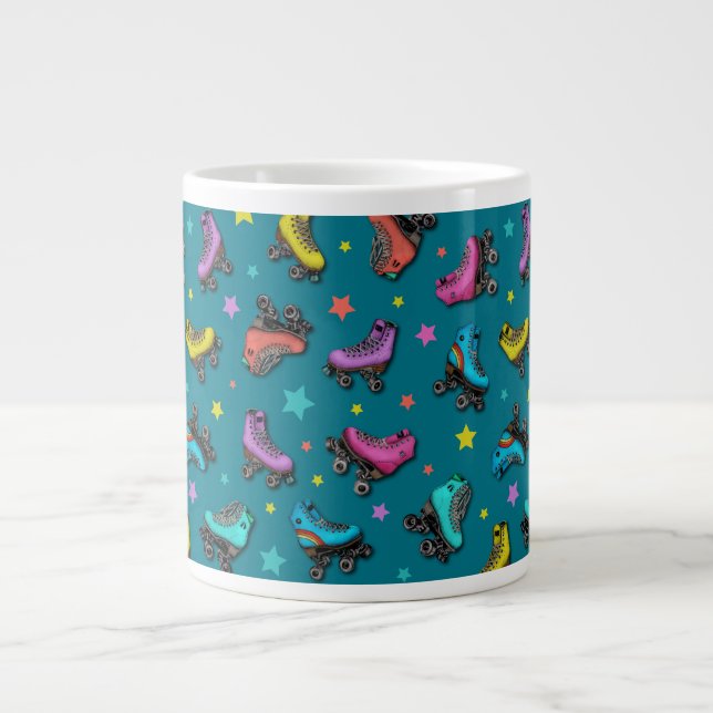 Retro Roller Skates & Stars Large Coffee Mug (Front)