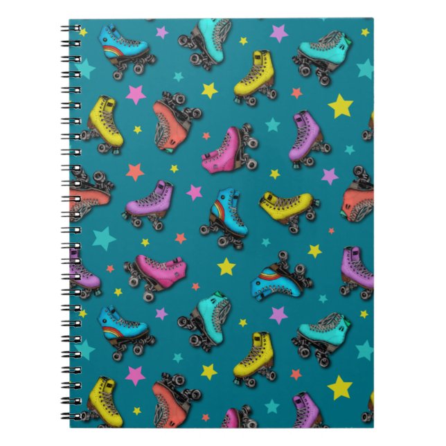 Retro Roller Skates & Stars Notebook (Front)