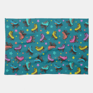 Retro Roller Skates & Stars Tea Towel