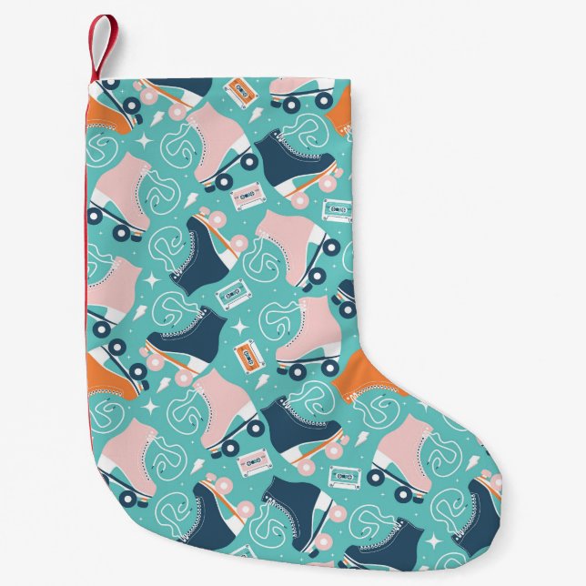Retro Roller Skates: Vintage Cassette Small Christmas Stocking (Front)