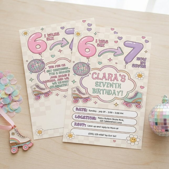 Retro Roller Skating 7th Birthday Invitation (Creator Uploaded)