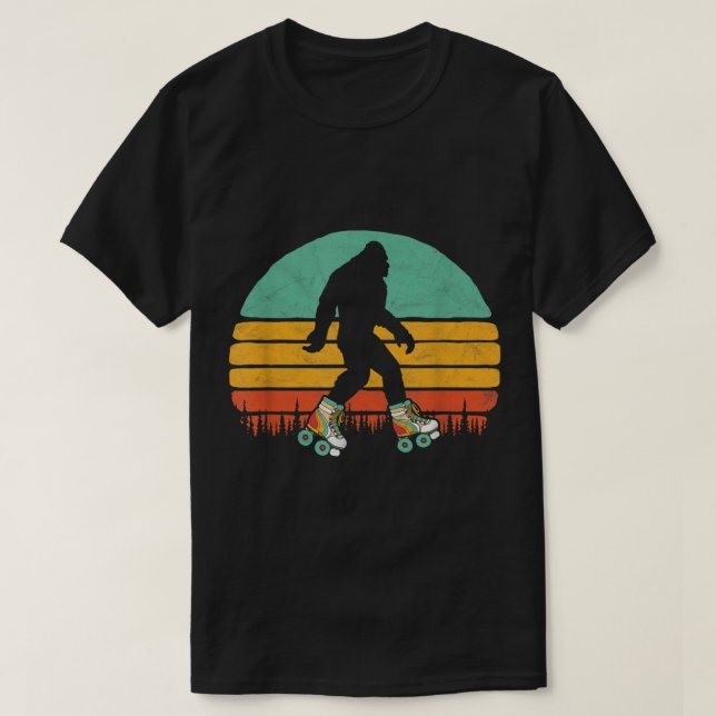 Retro Roller Skating Bigfoot Design T-Shirt (Design Front)