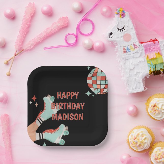 Retro Roller Skating Birthday Paper Napkin Paper Plate (Party)