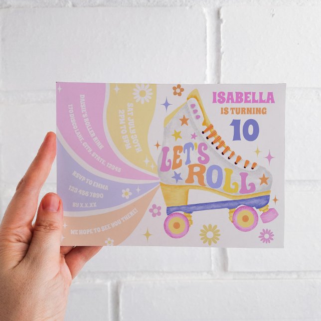 Retro Roller Skating Disco Birthday Party Invitation (This invitation has a unique way to share your party details!)