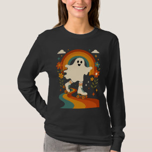 Retro Roller Skating Ghost Cute Halloween T-Shirt