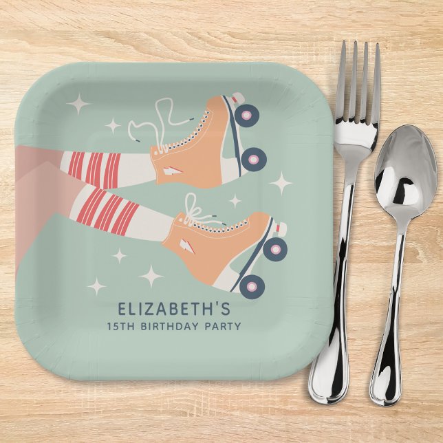 Retro Roller Skating Girls Birthday Party Paper Plate (Creator Uploaded)