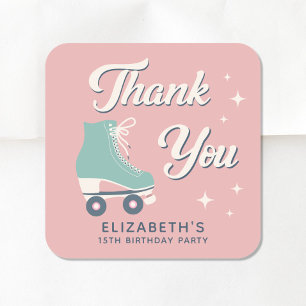 Retro Roller Skating Girls Birthday Party Square Sticker