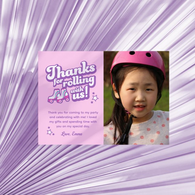 Retro Roller Skating Party Photo Thank You Note Card (Creator Uploaded)