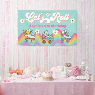 Retro Roller Skating Rainbow Birthday Banner