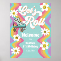 Retro Roller Skating Rainbow Birthday Poster