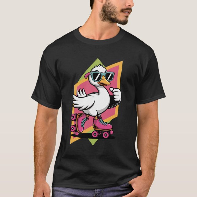 Retro Roller Skating Silly Goose Funny Meme T-Shirt (Front)