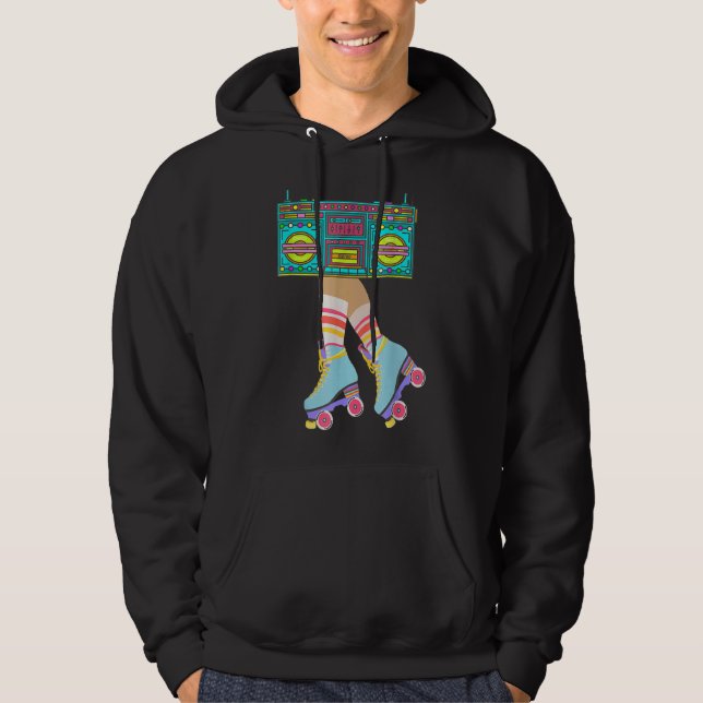 Retro Rollerskates  80's 90's Roller Disco Skating Hoodie (Front)