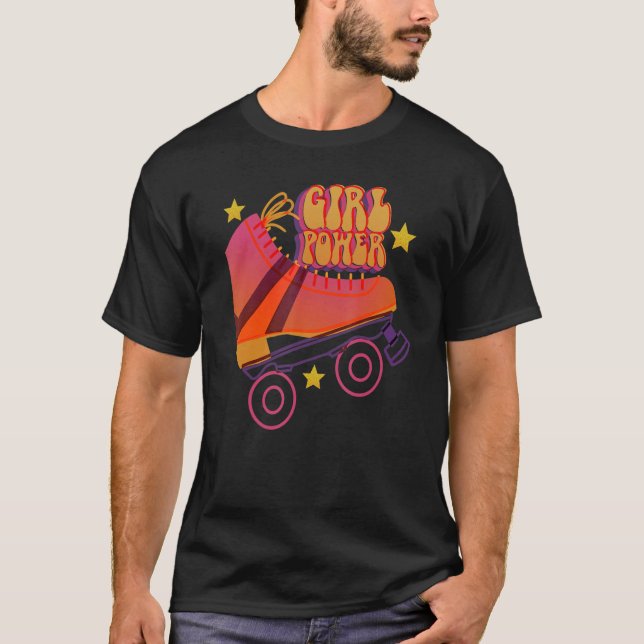 Retro Rollerskates  80's Roller Disco Skating Girl T-Shirt (Front)