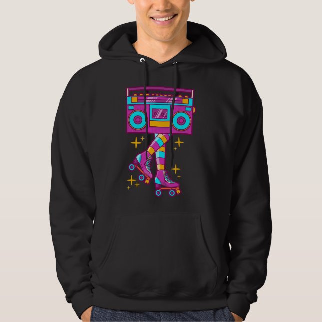 Retro Rollerskates Funny 80's Roller Disco Skating Hoodie (Front)