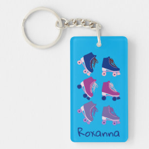 Retro Rollerskates Purple Blue CUSTOM Key Ring