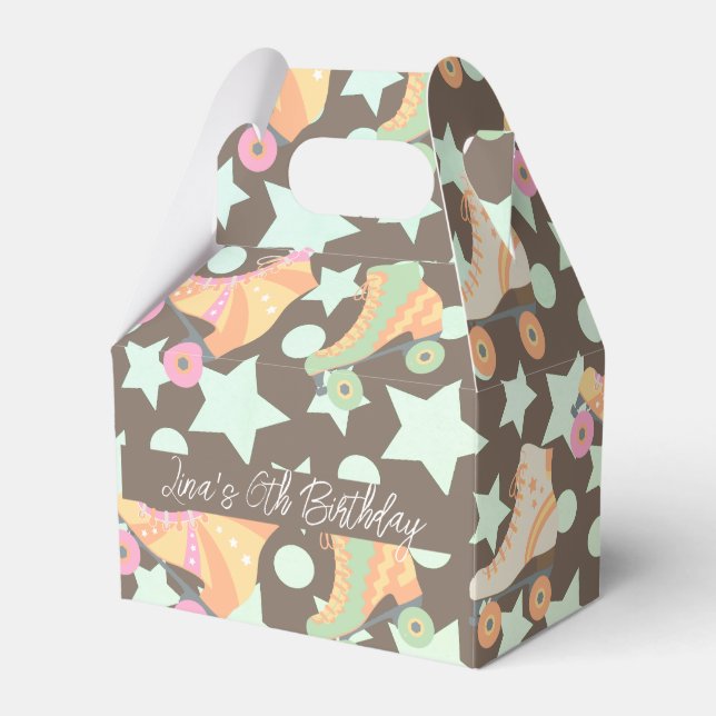 Retro Rollerskating Birthday Skates Stars Brown Favour Box (Front Side)