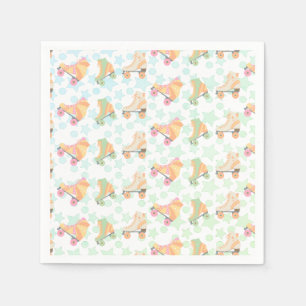 Retro Rollerskating Birthday Skates Stars Pastel Napkin