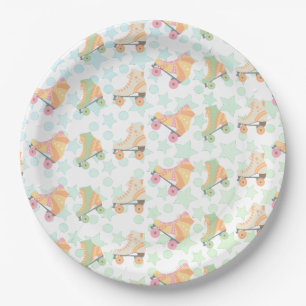 Retro Rollerskating Birthday Skates Stars Pastel Paper Plate