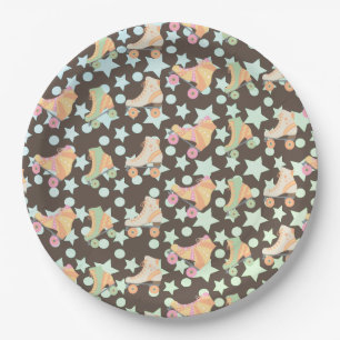 Retro Rollerskating Birthday Skates Stars Pattern Paper Plate