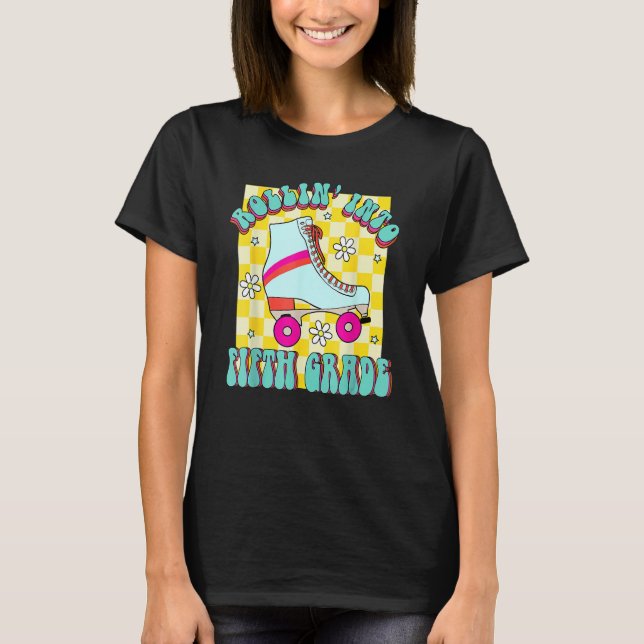 Retro Rollin' Into Fifth Grade Roller Skate Back T T-Shirt (Front)