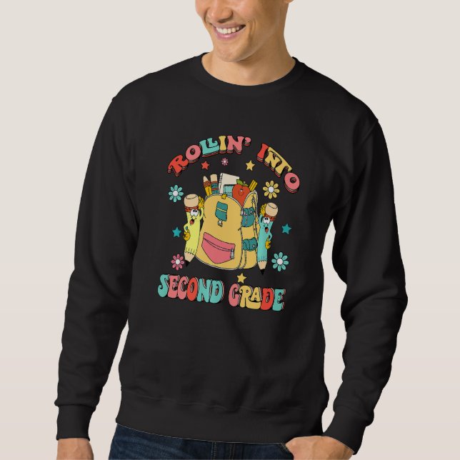 Retro Rollin' Into Second Grade School Bag Back To Sweatshirt (Front)