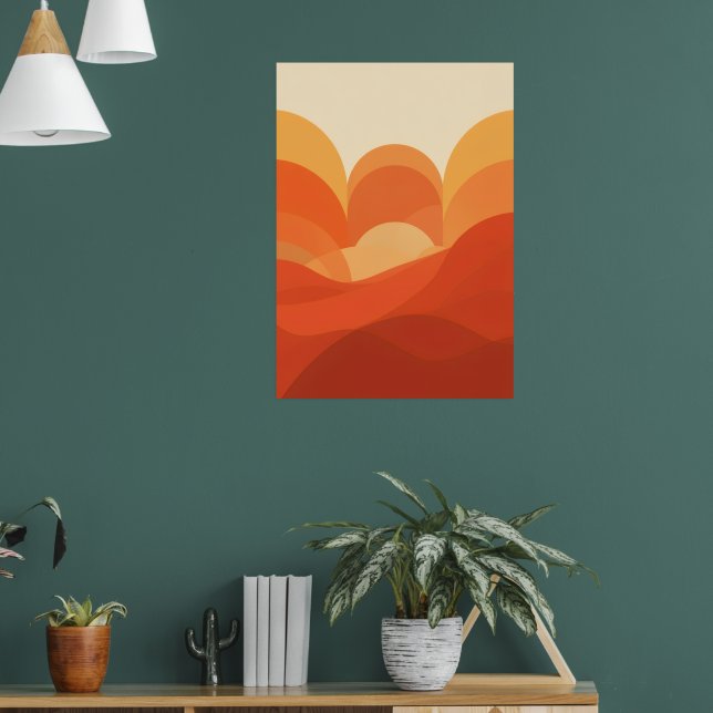 Retro Rolling Hills Sunset Poster | Earthy Orange  (Living Room 1)