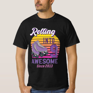 retro Rolling Into 9 Since 2013 Roller Skate 5th  T-Shirt