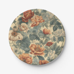 Retro Romance: Antique Flower Designs Paper Plate