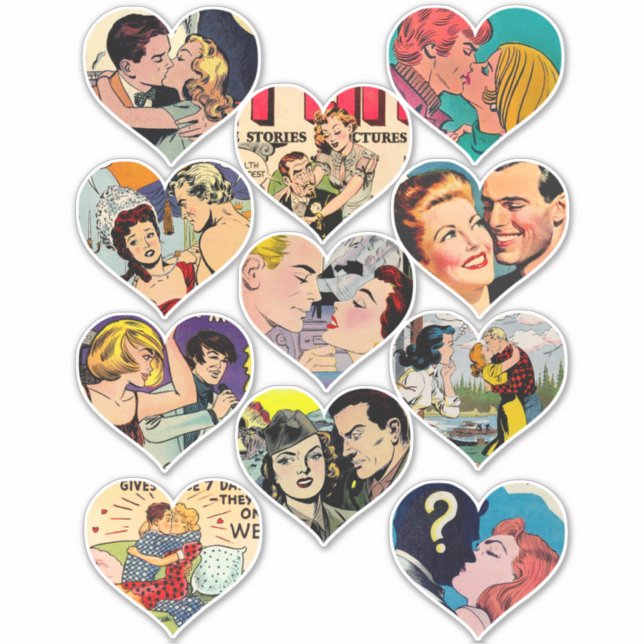 retro romance comics hearts lovers couples art  (Front)