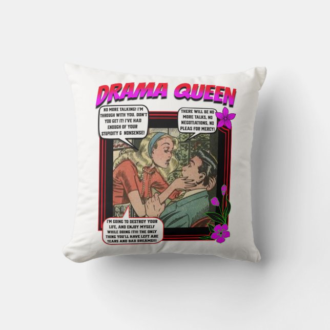Retro Romance - Drama Queen - Throw Pillow (Front)