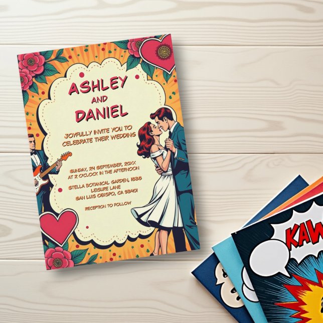 Retro Romantic Bride and Groom Comic Style Wedding Invitation (Creator Uploaded)